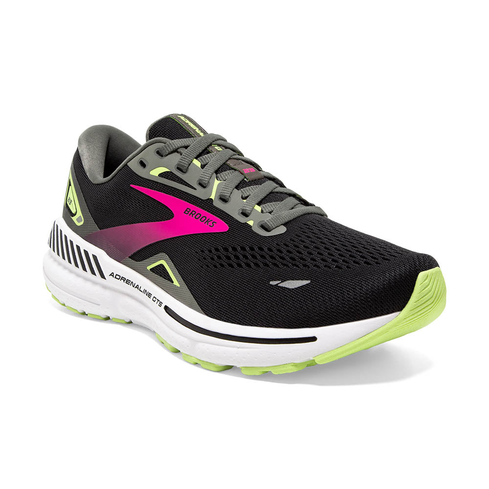 This women's Adrenaline GTS is almost all bacl with teh exception of some pink and green pops