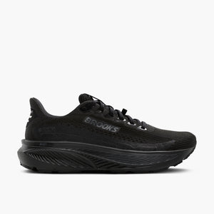Black and blue athletic shoe on a white background