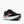 Black and white running shoe with pink accents on a white background