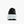 Black running shoe with white sole on a white background
