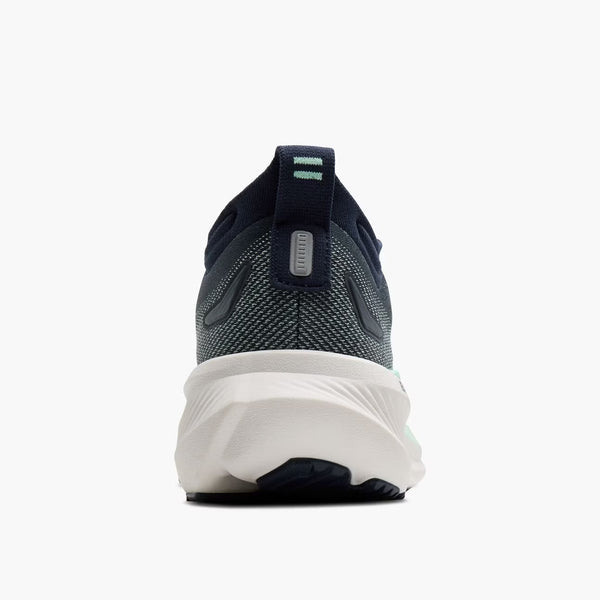 Teal running shoe on a white background