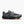 Brooks trail running shoe in dark gray and black with a coral pink outsole, shown from a three-quarters angle on a light gray background.
