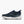 Navy running shoe with white sole on a white background