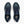 Navy running shoe with white sole on a white background