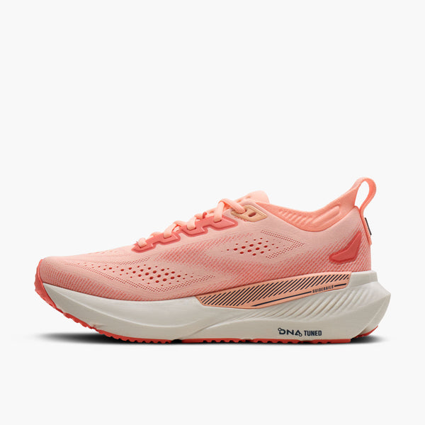 Pink running shoe on a white background