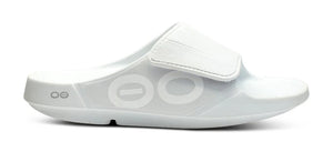 White Oofos slide on a white background