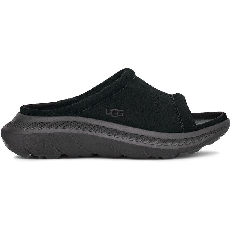 Lateral view of the Men's CA805 V2 Suede Slide by UGG in Black