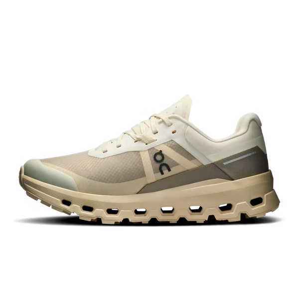 Beige and white athletic shoe on a transparent background