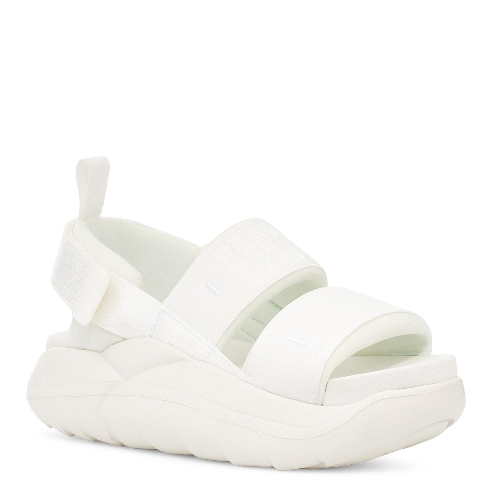 Front angle view of the Women's LA Cloud Sport sandal by UGG in the color white