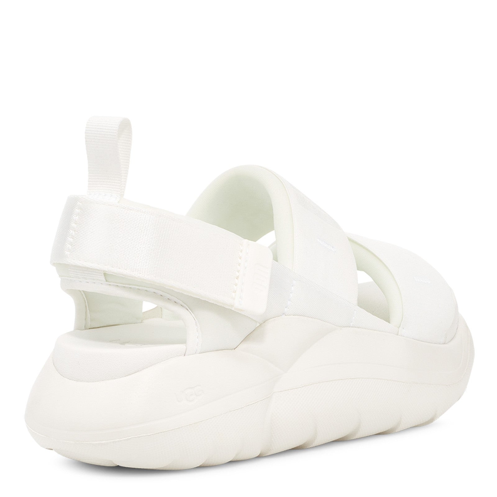 Back angle view of the Women's LA Cloud Sport sandal by UGG in the color white