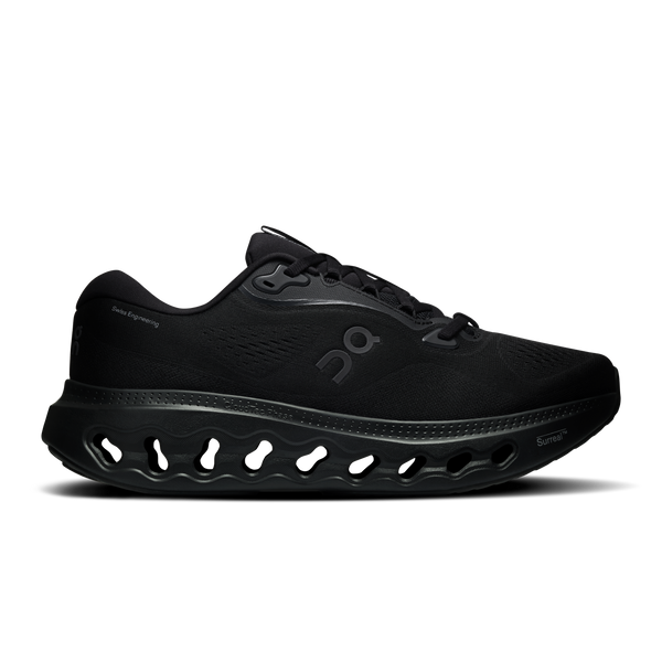 All black running shoe on a white background