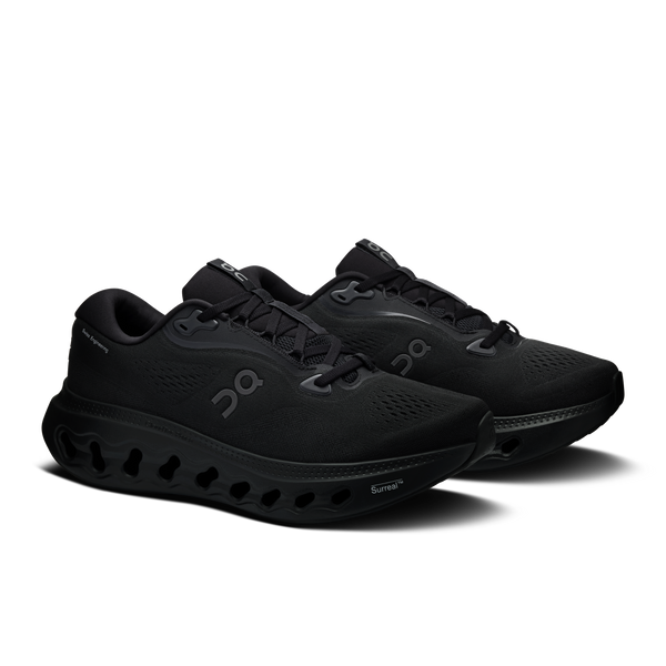 All black running shoe on a white background