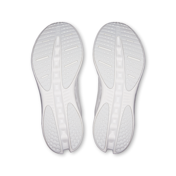 All white running shoe on a white background