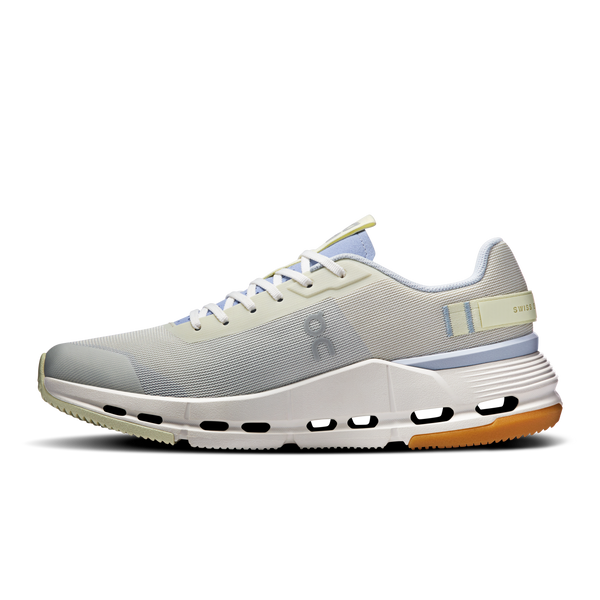 Gray running shoe with visible sole design on a white background