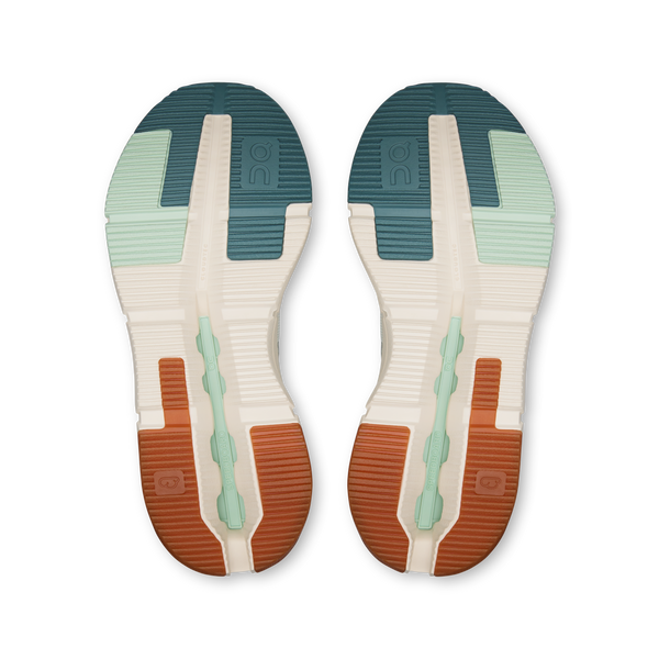Pair of shoe insoles with a multicolored design on a white background