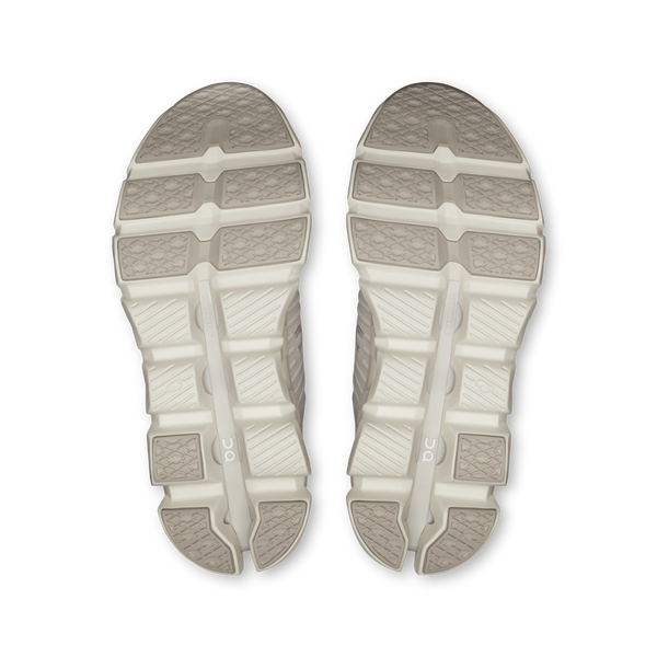 Sole view of a pair of shoes on a white background