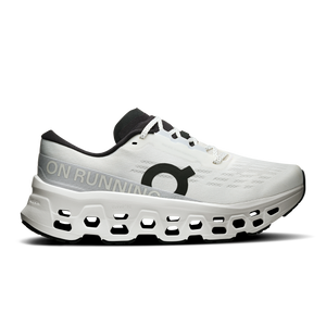 White running shoe with black accents on a white background