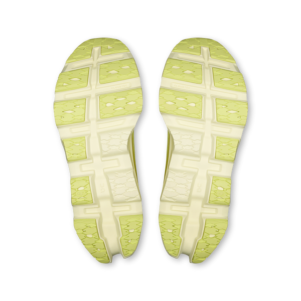 Green and white shoe sole on a white background