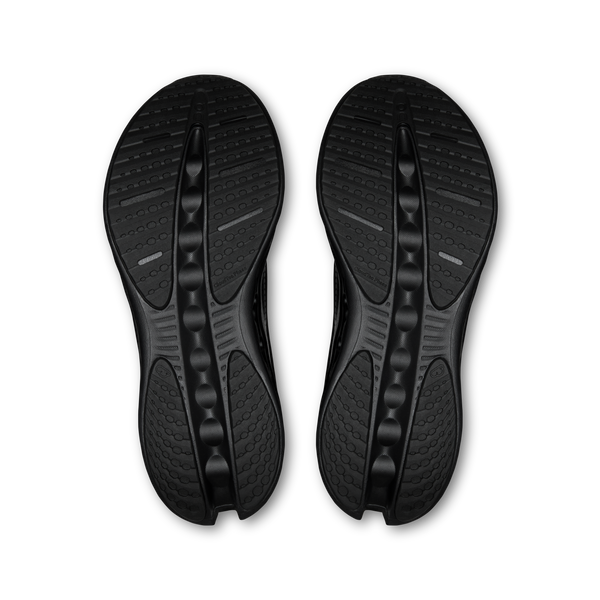 All black running shoe on a white background