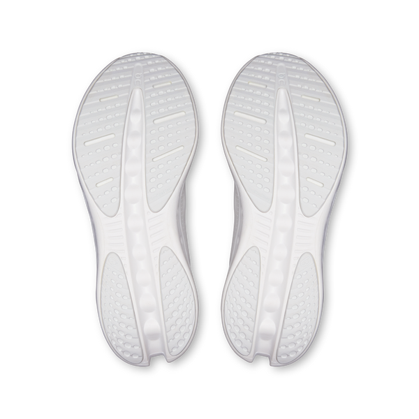 All white running shoe on a white background