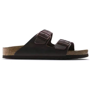 This Arizona Birkenstock sandal has a oiled leather upper and a cork midsole. 