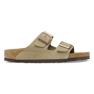 This Arizona Birkenstock sandal has a suede upper and a cork midsole. 