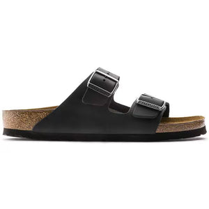 This Arizona Birkenstock sandal has a oiled leather upper and a cork midsole. 