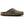 Taupe suede clog on a white background