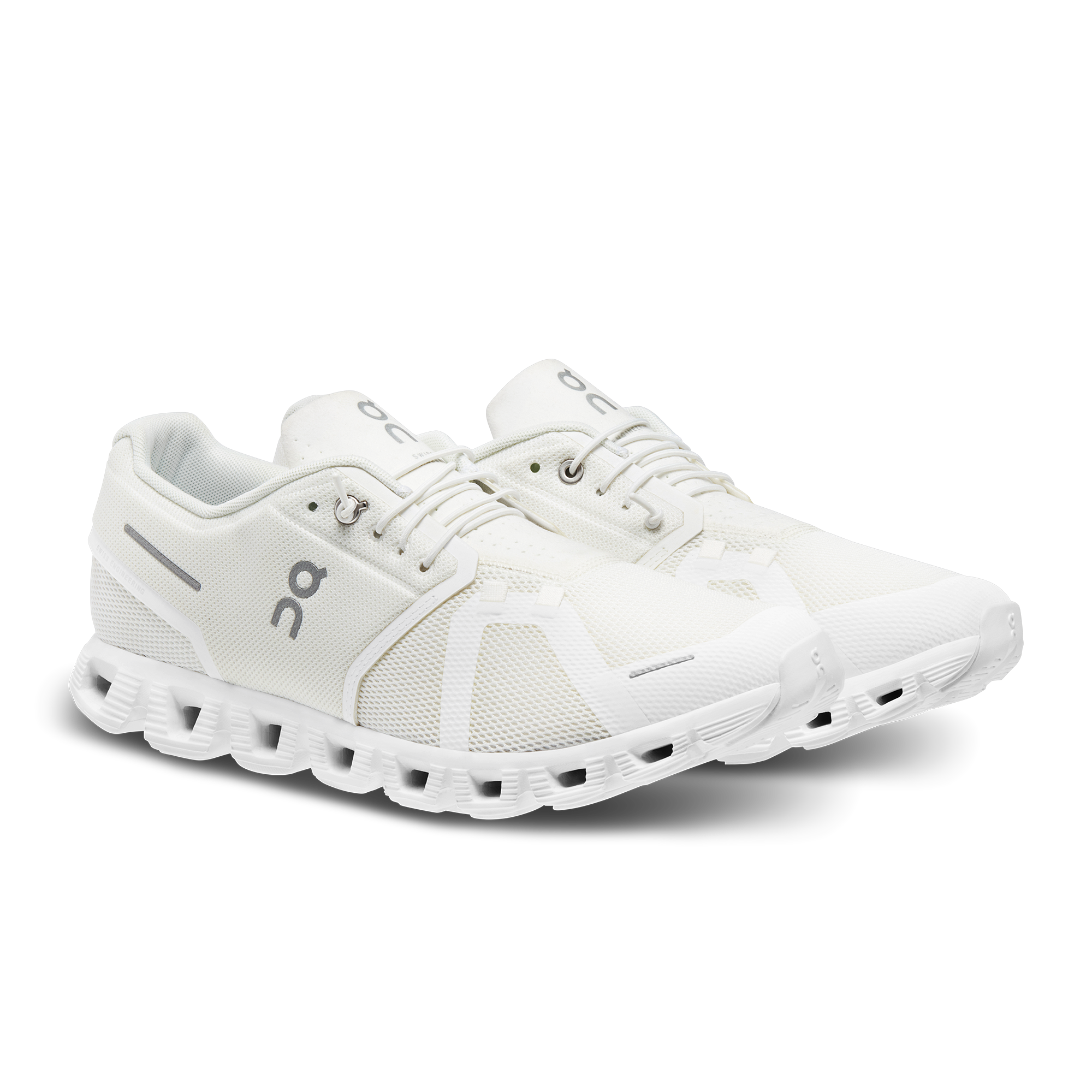 Front angle view of the Men's Cloud 5 by ON in the color Undyed White/White