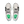 A pair of On running shoes shown from a top-down view, featuring a white mesh upper, black laces, a black On logo on the side, and a bright green tongue with 'FAST ON' printed on it.