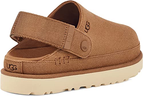 Back angled view of the Women's Goldenstar Clog by UGG in the color Chestnut