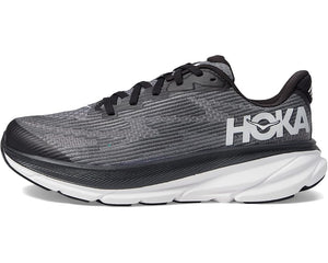 Black and white kids hoka clifton 9.