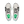 A pair of On running shoes shown from a top-down view, featuring a white mesh upper with black accents, black laces, and a bright green tongue.
