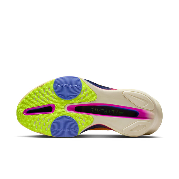 Colorful Nike outsole with purple, green, and pink accents on a white background