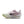 White running shoe with purple and green accents on a white background