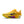 Yellow running shoe with a colorful sole on a white background