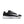 The lateral side of a mostly all black Nike tennis shoe.