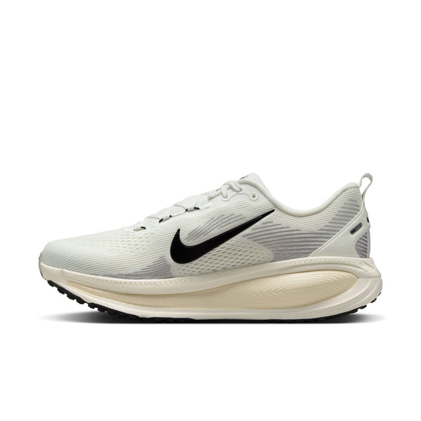 White running shoe with black swoosh logo on a white background