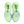 Pair of green running shoes with blue soles on a white background