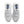 White athletic shoes with blue swoosh logo on a white background