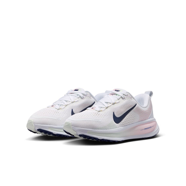 White running shoes with a blue swoosh logo on a white background