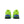 Pair of neon green running shoes with blue soles on a white background