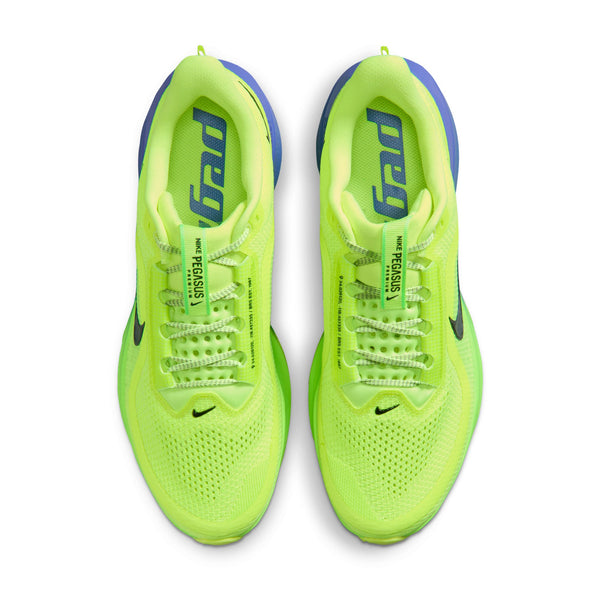 This pair of Nike running shoes has a small swoosh just above the toes.