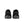 A pair of black athletic Nike shoes with a focus on the heel area on a white sole on a white background.