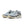 Pair of gray athletic shoes with a Nike logo on a white background