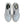 Pair of light gray sneakers with visible branding on a white background