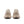 Pair of beige sneakers with a brand logo on the back on a white background