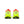 Pair of neon green running shoes with pink accents on a white background.