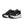 A pair of black running shoes with white sole on a white background.