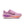 Pink running shoe with purple sole on a white background